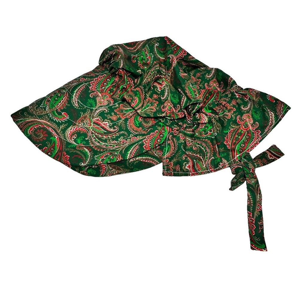 Vintage Paisley Bonnet Green Red Floral Pioneer Bonnet